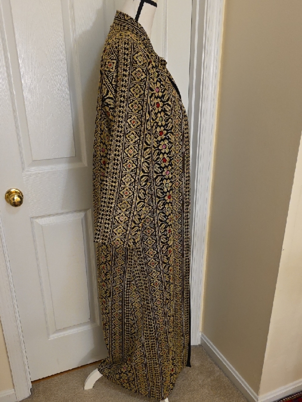 NEW Rare Dubai Jordan Tatreez Embroidered Long Open Front Duster Coat Abaya L - Picture 3 of 11